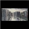 Image 1 : Oil on canvas. Street scene. In the style of Bernard Buffet. 20th  century American School. Framed.