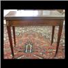 Image 1 : Hepplewhite card table. Mahogany with brass inlay and molding.  Secondary wood is oak. Note top is s