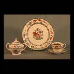 Spode Chinese Rose china. Ten 10" plates, nine cream and sugars,  eight 7 1/2" plates, ten 6" plates