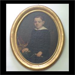 Oil on canvas. Portrait of a boy. Signed and dated, B. Abel, 1872.  Framed. Note varnish yellowed, m