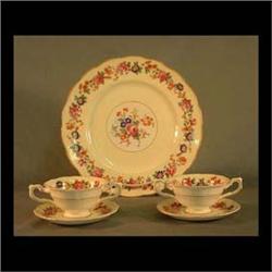 Crescent & Sons England floral china, decorated. Twelve dinner  plates and eleven cream soups. $100-