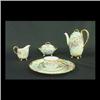 Image 1 : Hand-painted dessert set. Coffee pot, creamer, sugar, eleven cups  and saucers, and twelve dinner si