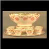 Image 1 : Limoges "Drop Rose" punch bowl on pedestal base with large tray and  ten cups signed T&V Limoges. No