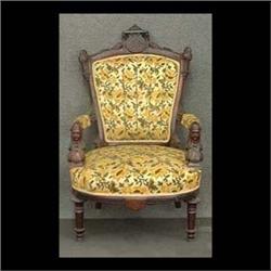 American Victorian Renaissance Revival armchair. Walnut with  carvings around the back. Classical fi