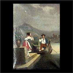 Oil on canvas. A Sunday Outing. 19th century European School.  Framed. 32" X 22 3/4"