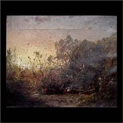 Oil on canvas. Figures in landscape at dusk. Signed W. Sonntag,  lower right. William Sonntag. Frame