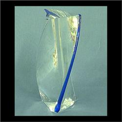 Kosta Boda Warff twisted glass sculpture. Clear with cobalt line. 8" $200-300