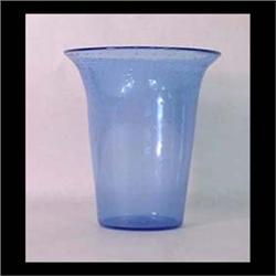 Steuben flared edge vase. Blue with controlled bubbles. Acid stamp  signature on base. Note crazing