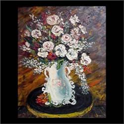 Oil on canvas. Still life with flowers in a vase. Signed Pels,  lower right. Albert Pels. Framed. 19