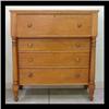 Image 1 : Tiger maple chest of drawers with one large over-hanging drawer  above three graduated drawers, flan