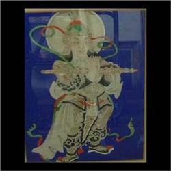 Gouache on paper. Deity figure with sword. 19th-20th century  Eastern Indian. Framed. 16 1/4" X 12 1