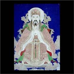 Gouache on paper. Seated Deity. 19th-20th century Eastern Indian.  Framed. 18" X 12 1/2" $300-500