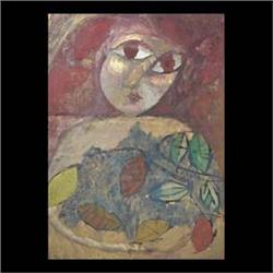 Oil on masonite. Figural abstract. 20th century American School.  Framed. 31 5/8" X 22 5/8" $30-60