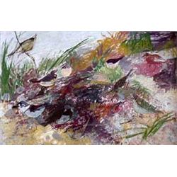 Oil on panel. Corner of the beach, Monhegan. Morris Shulman.  Framed. 26" X 39 1/2" $200-400