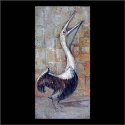 Oil on board. Pelican. Signed Mabel H. Hewitt, lower right. Framed. 23 1/4" X 11 1/2" $100-200