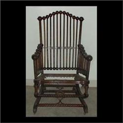 Huntzinger lollipop rocker. Refinished, seat missing. 41" h X 23" w X 26" d $250-350