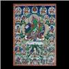 Image 1 : Gouache on ?. Buddhist deities. Tibetian Tanka. Matted and framed.  Inscribed in Ancient Tibetan on