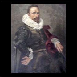 Oil on canvas. Portrait of a cavalier. Signed illegibly, lower  right. 19th century European School.