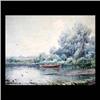 Image 1 : Watercolor on paper. Boat on a lake. Signed F. Hopkinson Smith and  dated '52, lower left. Matted an