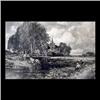 Image 1 : Watercolor on paper. Landscape with cows. After John Constable.  Matted and framed. 13" X 20" $500-7