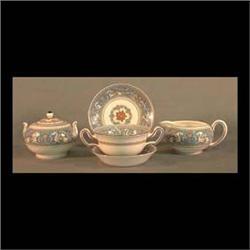 Wedgwood Florentine with light blue border, W2714. Twelve cream  soups, six cups and saucers, creame