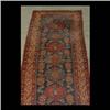 Image 1 : Oriental runner. Hamadan with eight repeating central medallions on  a dark blue ground. Note end bo