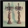 Image 1 : Pair of spelter figural candelabras resting on a marble plinth. Two  female figures carry a vase on