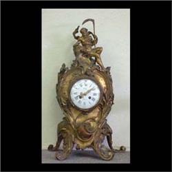 Bronze French figural clock with figure of Father Time on the top  of a flowing Art Nouveau case. Po