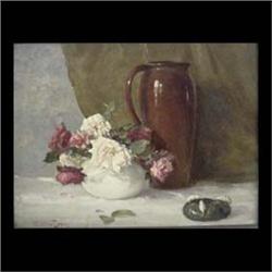 Oil on panel. Still life. Signed in lower left, Adam Lehr. Framed. 18" X 24" $800-1200