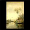 Image 1 : Watercolor on paper. Landscape with house and creek. Signed G.L.  Herdle, lower right. George Linton