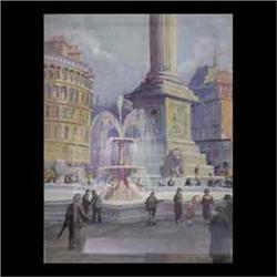 Watercolor and gouache. Trafalgar Square. Signed L. Blazey and  titled, lower left. Lawrence Blazey.