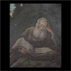 Oil on canvas. St. Jerome. Signed A. Lacasqe, lower right. Framed. 19 1/2" X 15 1/2" $150-250