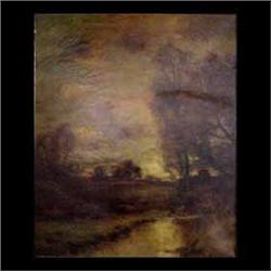 Oil on canvas. Landscape with figure in rowboat. Signed and dated,  1926, lower left. Charles P. App