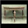 Image 1 : Octagonal oak table with carved skirt and apron. Legs and stretcher  carved and turned with acanthus