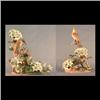 Image 1 : Boehm bird figures. Pair of wood thrush. Male #485, signed. Note  one flower petal has been repaired