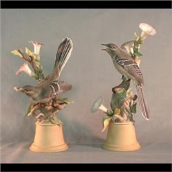 Boehm bird figure. Pair of mockingbirds with morning glories, one  with butterfly in mouth. #459p, s