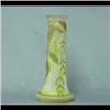 Image 1 : Galle vase; floral decorations in shades of green and yellow on a  white and burnt umber satin groun