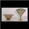 Image 1 : Loetz type bowl and a De Vilbiss acid-cut-back fan vase. Gold  iridescent bowl on a pedestal foot. D