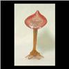 Image 1 : Victorian jack-in-the-pulpit vase. Pink and burgundy with yellow  interior decoration. 8 1/2" $80-12