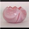 Image 1 : Nailsea rose bowl. White loops on cranberry. Ground pontil. 3" h X 4 3/4" diameter. $100-200