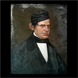 Oil on canvas. Portrait of a man. Early 20th century American  School. Framed. Note varnish clouding