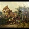 Image 1 : Oil on canvas. Village scene with cows. Signed illegibly, lower  right. 19th century American School