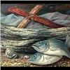 Image 1 : Oil on panel. Blue Fish. Signed Paul Riba, lower right. Framed. 9" X 23 1/2" $700-1000