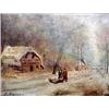 Image 1 : Oil on panel. Country lane with figures in winter. Signed  illegibly, lower left. Framed. 19th centu