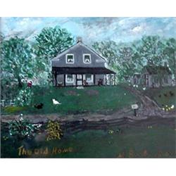 Gouache on paper. The Old Home. Signed and titled. Martha  Burlingham. Matted and framed. 4 1/2" X 5