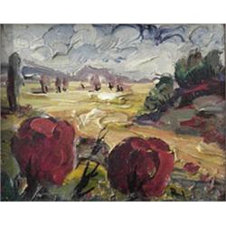 Oil on canvas. Landscape. Signed Raoul, lower right. Raoul Raymond.  Framed. 7 5/8" X 9 5/8" $30-60