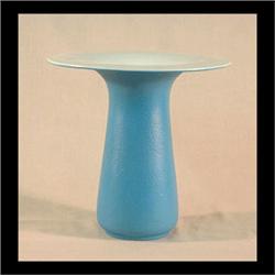 Catalina Island pottery vase with large flaring lip. Medium blue  exterior and light blue interior.