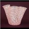 Image 1 : Venetian glass handkerchief vase. Pink and white latticino. 9" h X 11" diameter $300-400