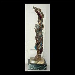 Bronze and glass sculpture mounted on marble. Eternal Flame. Signed  Edris and dated 1985. Edris Eck