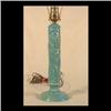 Image 1 : Cowan art pottery lamp. Molded floral decoration with a light green  over turqoise glaze. Impressed
